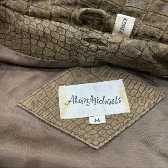 Alan Michaels Croco Embossed Bomber Leather Jacket with Possum Fur - Picture 15 of 16